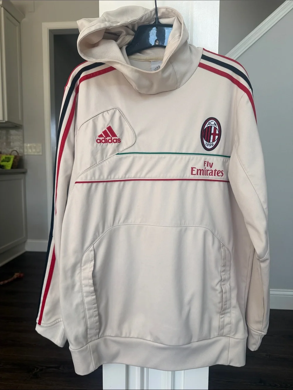 adidas AC Milan Mens Mock Neck Hoodie Pullover 